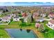 Beautiful aerial view of the lovely neighborhood, showcasing lush green lawns and a serene pond at 15890 Concert Way, Noblesville, IN 46060