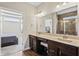 Beautiful bathroom featuring a double vanity with a makeup counter and a glass walk-in shower at 6472 W Treeline Ln, McCordsville, IN 46055