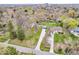 An aerial view showcases the property's placement amongst mature trees in a peaceful residential neighborhood at 8621 Manderley Dr, Indianapolis, IN 46240
