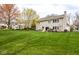 Large, landscaped backyard with a well-kept lawn and a charming patio area for relaxation and enjoyment at 9812 Logan Ln, Fishers, IN 46037