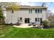 A well-manicured backyard with a patio and lush green lawn provides a serene outdoor space at 9812 Logan Ln, Fishers, IN 46037