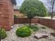 Well-landscaped courtyard featuring decorative rock, shrubbery, and a young tree at 1330 Country Creek Cir, Shelbyville, IN 46176