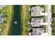 Overhead view of neighborhood homes with a serene pond and fountain, showcasing community living at 15150 Mooring E Cir, Carmel, IN 46033