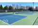 Outdoor pickleball courts with blue playing surfaces, inviting recreational activity and community engagement at 15150 Mooring E Cir, Carmel, IN 46033