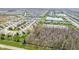 Overhead view shows a vibrant neighborhood with ponds, green spaces, and well-maintained homes at 3038 Arrowroot Ln, Indianapolis, IN 46239