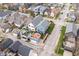 An aerial view of a home featuring a rooftop deck, manicured lawn and a vibrant neighborhood at 357 Parkway Ave, Indianapolis, IN 46225