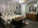 Spacious bedroom featuring a bed with patterned quilt, a wooden dresser and planked wall at 760 E Walnut St, Martinsville, IN 46151