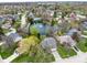 Aerial view of a residential neighborhood featuring a pond, mature trees, and well-maintained homes at 7775 Hollow Ridge Cir, Indianapolis, IN 46256