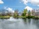 A beautiful pond view with a fountain, surrounded by well-manicured lawns and attractive homes at 7775 Hollow Ridge Cir, Indianapolis, IN 46256