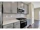 Stylish kitchen featuring stainless steel appliances and gray shaker cabinets at 17269 Dallington St, Westfield, IN 46074
