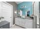 Bathroom with a double sink vanity and a large framed mirror at 17302 Graley Pl, Westfield, IN 46074