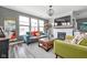Bright living room with a fireplace, large windows, and stylish decor at 17302 Graley Pl, Westfield, IN 46074