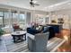 Spacious living room with fireplace and open floor plan to kitchen and dining area at 1995 Brookfield Ct, Columbus, IN 47201