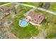 Aerial view of a private backyard with a pool, deck, and well-maintained landscaping at 3331 Daniel St, Mooresville, IN 46158