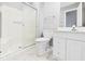 Modern bathroom with glass-enclosed shower and vanity at 3629 Woodglen Way, Anderson, IN 46011