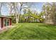 Spacious backyard with well-maintained lawn and mature trees and a view of the house, great for outdoor activities at 426 Oakwood Dr, Indianapolis, IN 46260