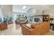 Bright living room featuring a stone fireplace, skylight and comfortable leather sofas at 43 Dominion Dr, Zionsville, IN 46077
