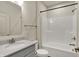 Modern bathroom featuring white cabinets and bathtub with shower at 5309 Spyglass Dr, Whitestown, IN 46075