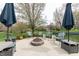 Patio features outdoor seating, fire pit, and serene backyard landscaping at 6081 Boulder Ct, Columbus, IN 47201