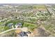 Wide aerial view of a suburban community, showcasing homes with verdant lawns and mature trees, with fields in the distance at 621 Foxboro Dr, Avon, IN 46123