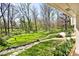 Expansive backyard with stone steps down to a lush lawn and wooded area at 6454 Dean Rd, Indianapolis, IN 46220