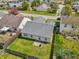 Drone shot of the backyard featuring a cozy patio and a lush lawn ideal for outdoor activities and relaxation at 7048 Tassel Meadow Dr, Indianapolis, IN 46217