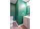 Green powder room with gray vanity and wood look flooring at 7748 S State Road 39, Clayton, IN 46118