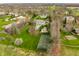 An aerial view displaying tennis court, pond, and landscaped yard of luxury home at 8155 Hunt Club Rd, Zionsville, IN 46077