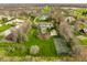 Aerial view features the in-ground pool, tennis court, lush lawn and large home at 8155 Hunt Club Rd, Zionsville, IN 46077