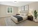 Bright bedroom featuring large windows, neutral tones, with decorative art and large potted plant at 13758 Foxdale Lake Dr, Carmel, IN 46032