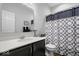 Bathroom with vanity, shower curtain, and modern fixtures at 19283 Donelson Ln, Westfield, IN 46062