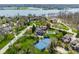 Stunning aerial view of estate featuring a pool, tennis court, and lush landscaping near the lake at 290 Breakwater Dr, Fishers, IN 46037