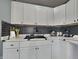 Close up on a newly remodeled kitchen featuring white cabinets, designer backsplash, and modern fixtures at 334 N Chester Ave, Indianapolis, IN 46201