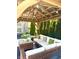 Comfortable covered patio featuring wood frame, lounge seating, side tables, and decorative plant at 4414 Hickory Grove Blvd, Greenwood, IN 46143