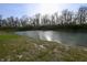 Scenic view of a pond, bordered by trees and greenery, offering a peaceful setting at 5828 Long Lake Ln, Indianapolis, IN 46235