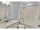 Bathroom featuring a shower, a vanity with solid surface tops, and neutral decor at 8570 Hudson Way, Brownsburg, IN 46112