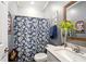 A stylish bathroom features updated shower and countertops at 9847 Bryce Blvd, Pendleton, IN 46064