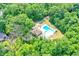 Aerial view of community pool surrounded by lush greenery at 11525 Capistrano Cir, Indianapolis, IN 46236