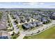 Aerial view of a neighborhood with neatly arranged homes, green lawns, and tree-lined streets at 1614 Waterleaf Dr, Westfield, IN 46074
