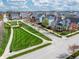 Beautiful aerial view of a neighborhood featuring green spaces, sidewalks, and diverse home styles under a blue sky at 2197 Duke Of York St, Carmel, IN 46032