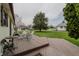 Wood deck with outdoor dining set in the backyard of a ranch-style house with a expansive, well-manicured yard at 5510 Chelsea Rd, Indianapolis, IN 46241