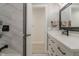 Updated bathroom featuring a white vanity, marble backsplash, and modern fixtures at 5510 Chelsea Rd, Indianapolis, IN 46241