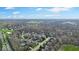 Expansive aerial shot of a community with mature trees and lush greenery, highlighting the neighborhood layout at 5861 Dawnwood Dr, Carmel, IN 46033