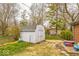 Backyard includes a storage shed, patio and mature trees at 6133 Buttonwood Dr, Noblesville, IN 46062