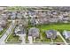 Aerial view of a neighborhood showcasing large homes with manicured lawns and tree-lined streets at 6590 W Deerfield Dr, Zionsville, IN 46077