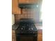 Black gas stove with wooden cabinets and a copper colored backsplash, enhancing the cooking space at 1105 N Livingston Ave, Indianapolis, IN 46222