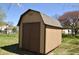 Exterior view of a backyard shed with a gambrel roof at 12731 Slippery Rock Rd, Indianapolis, IN 46236