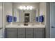Well-lit double sink bathroom vanity with light gray cabinets and a large mirror for a clean, modern aesthetic at 15594 Garrano Ln, Fishers, IN 46040