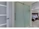 Frosted glass shower door in bathroom with tile floors at 1772 Woodridge Pl, Greenwood, IN 46143