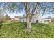 Expansive backyard with lush green grass, a mature tree, and a patio, ideal for outdoor activities at 47 Thornburg Pkwy, Brownsburg, IN 46112